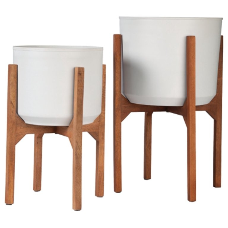 Signature Design by Ashley Dorcey Mid Century Modern Planter, Set of 2, Brown & White | Walmart (US)