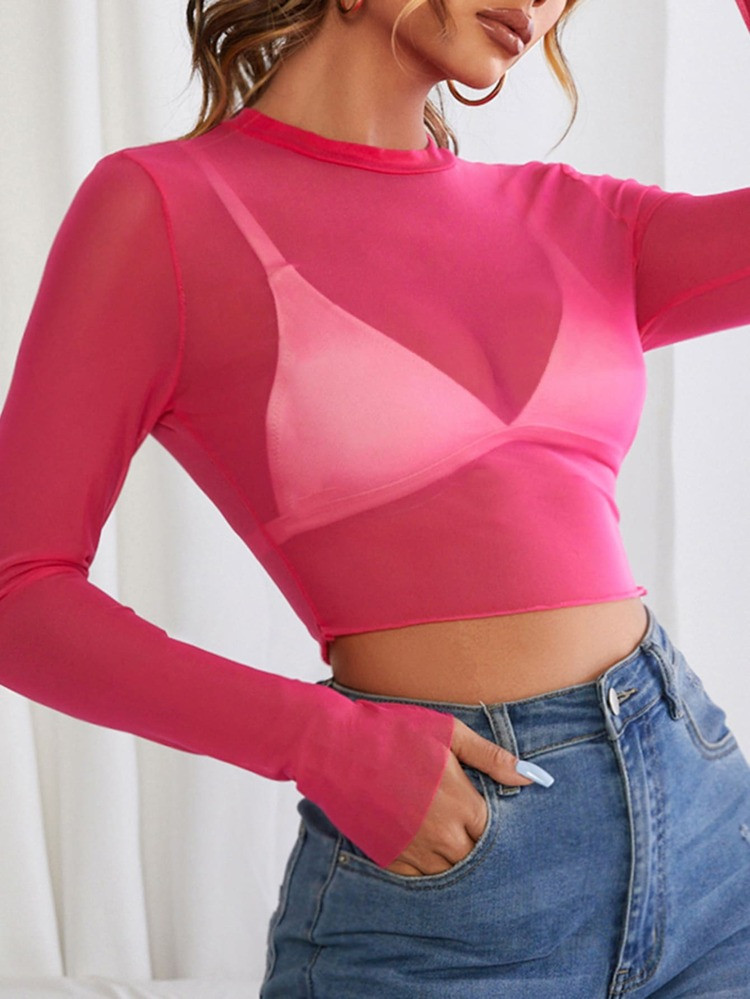 SHEIN Sheer Geo Mesh Crop Top Without Bra | SHEIN
