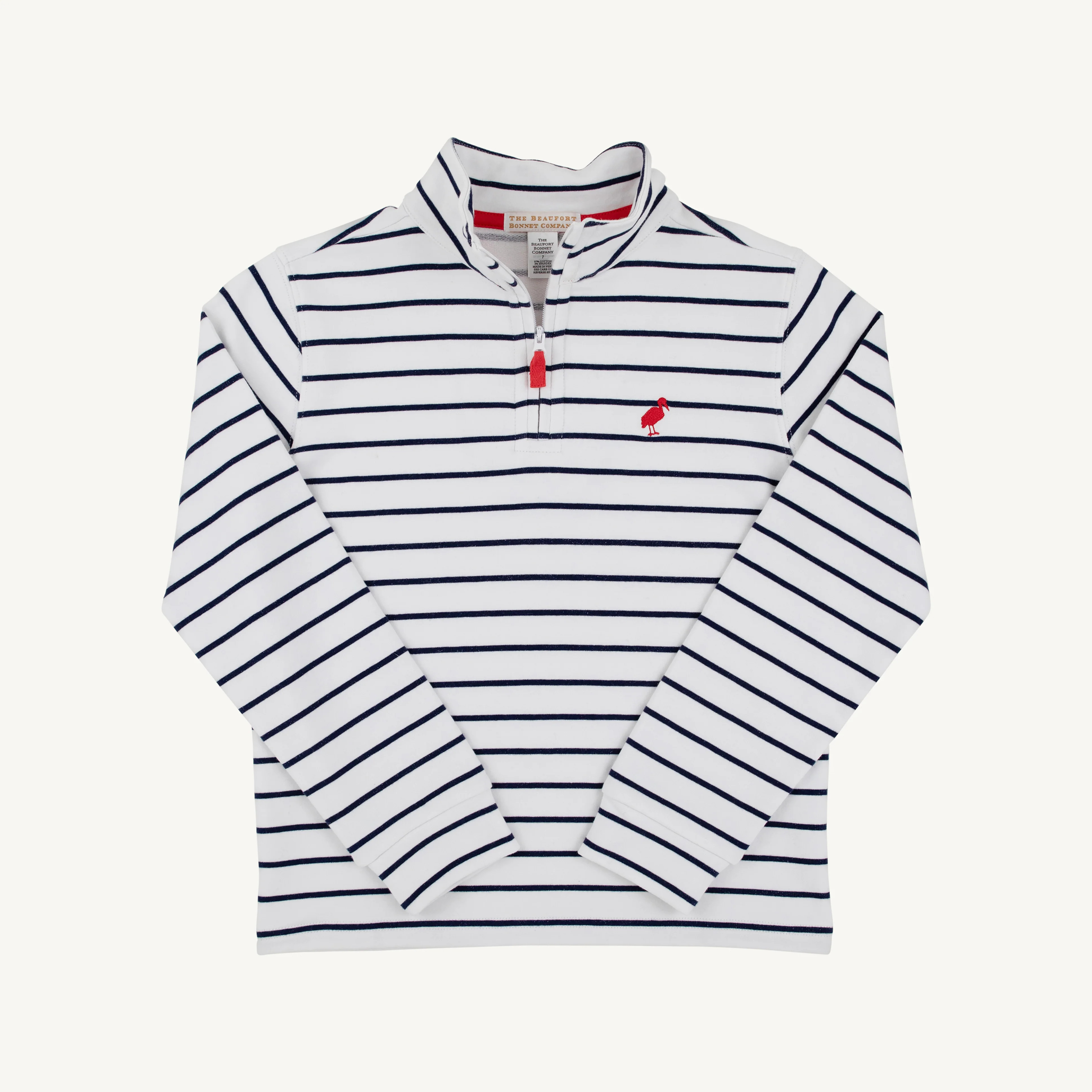 Hayword Half Zip - Nantucket Navy Stripe with Richmond Red Stork | The Beaufort Bonnet Company