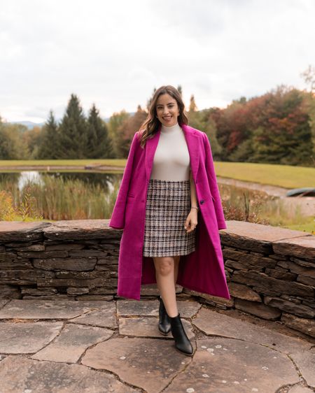 Fall and winter outfit idea, perfect for the Holidays! Love this pink wool coat paired with a tweed mini skirt and white knit top. Everything is 60% off today with code CYBER



#LTKCyberweek #LTKunder50 #LTKsalealert