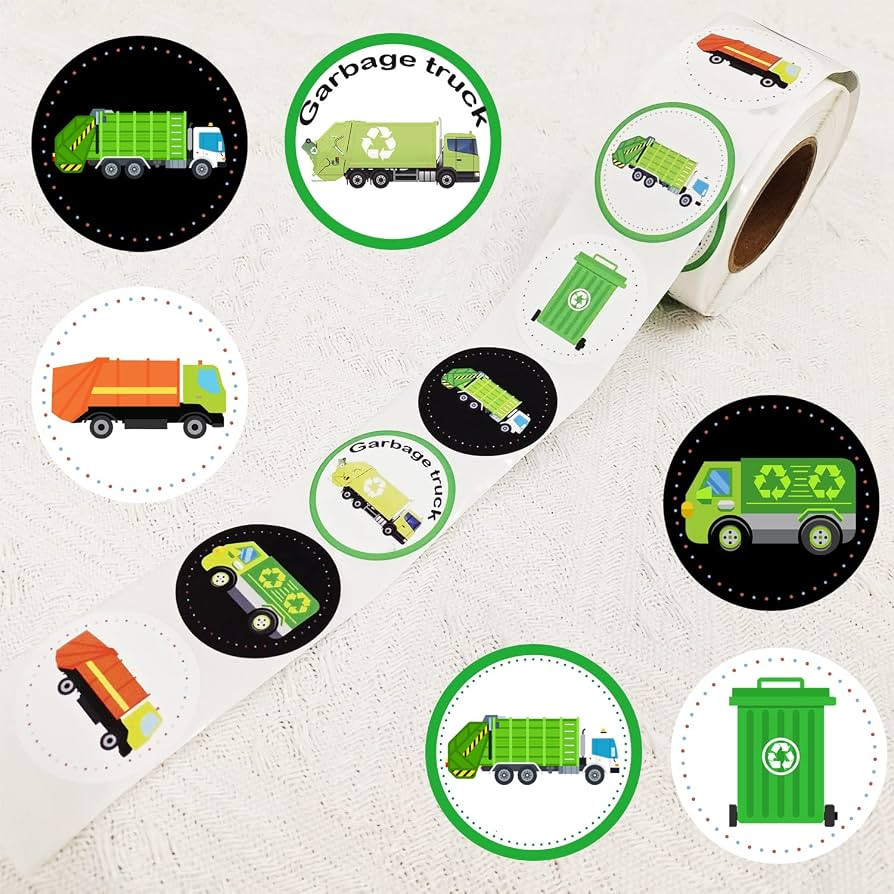 500 Garbage Truck Themed Party Decorations Labels Roll Stickers Rubbish Truck Baby Shower Birthda... | Amazon (US)