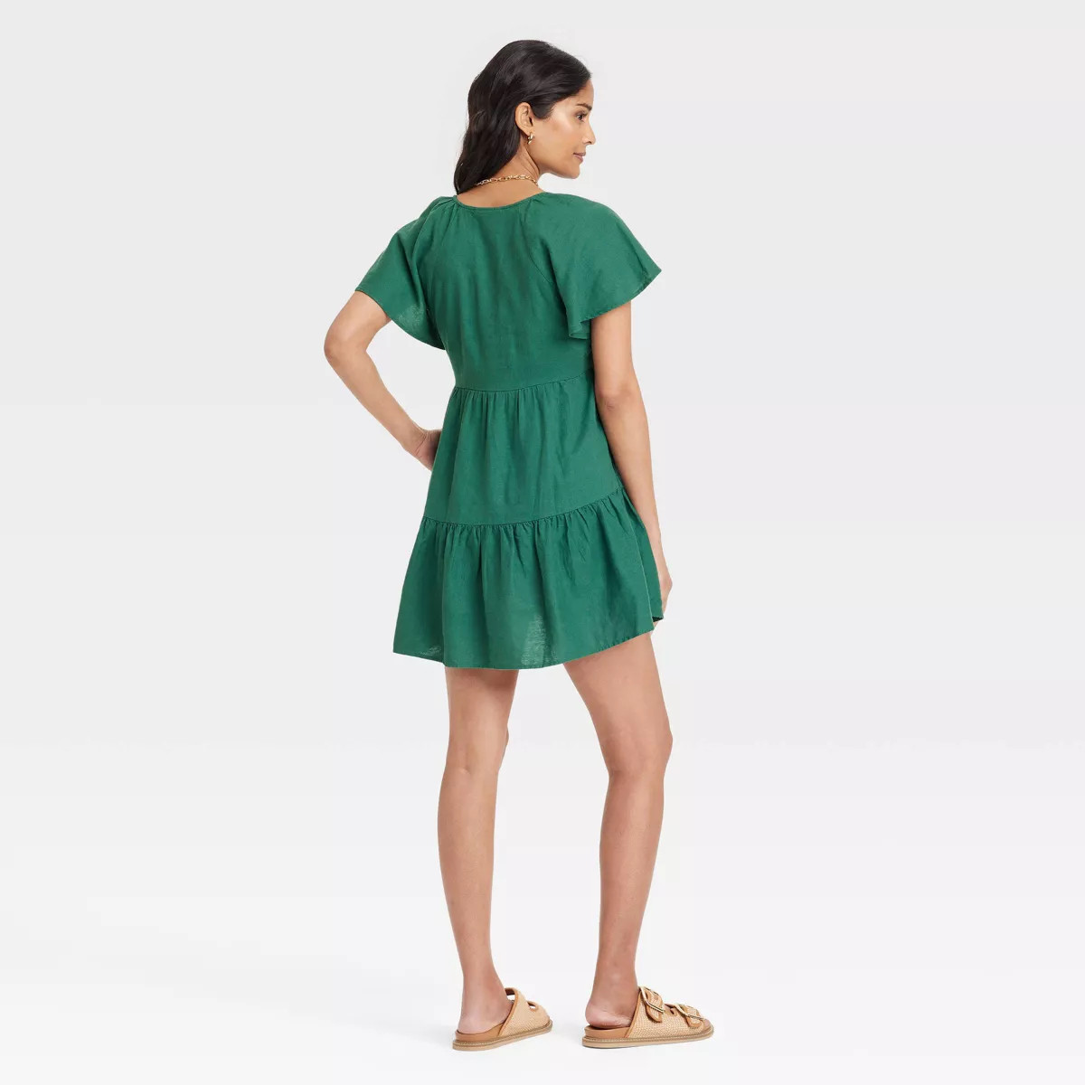 Women's Flutter Short Sleeve Woven Mini Skater Dress - Universal Thread™ Green S | Target
