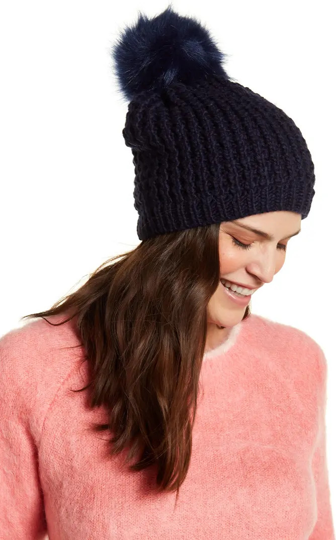 Faux Fur Pompom Classic Beanie | Nordstrom Rack