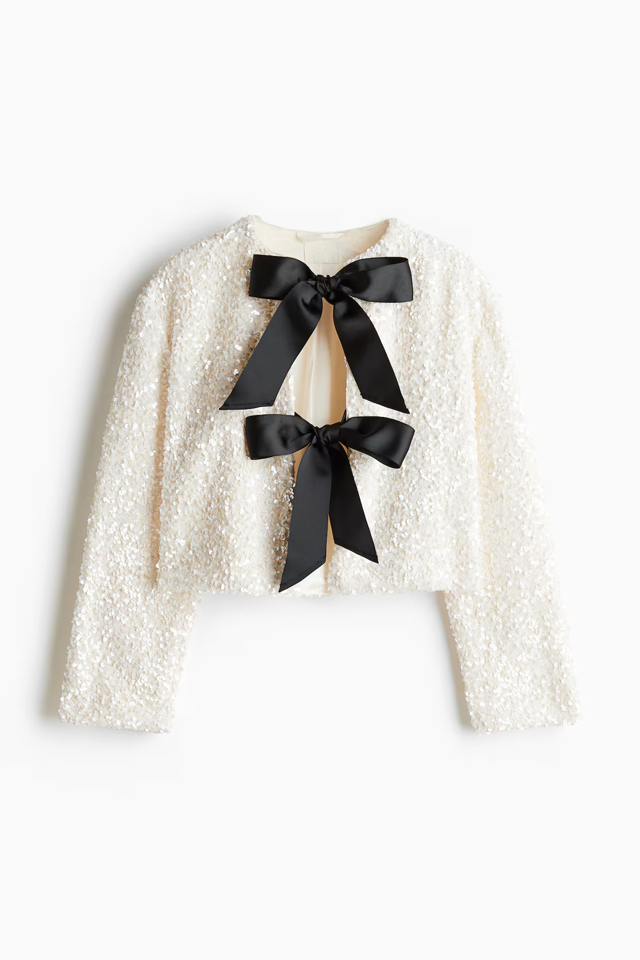 Sequined Bow-Front Jacket - Cream - Ladies | H&M US | H&M (US + CA)