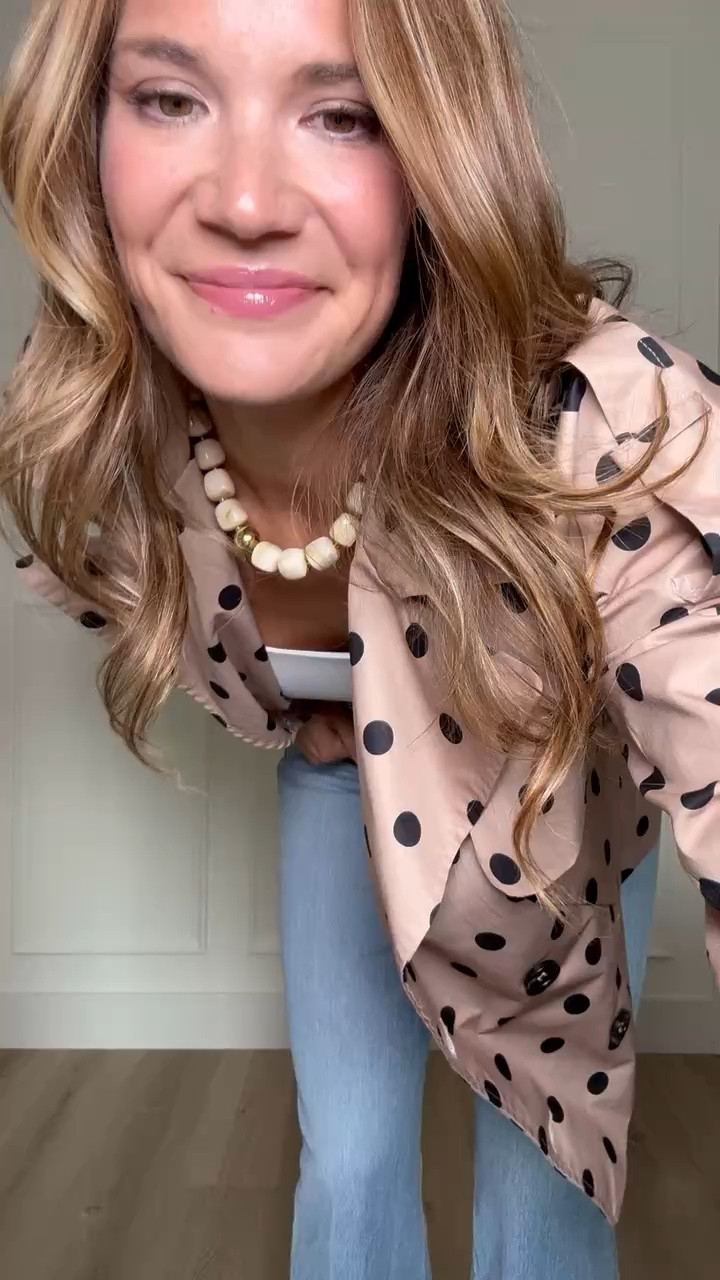 This polka dot jacket is such a fun statement layer for fall. I love how it instantly makes a simple white tank and jeans feel more styled while still keeping the outfit casual and easy to wear.

Polka dot jacket, Statement jacket, Fall jacket, Tall girl fashion, Tall friendly clothing, Light wash jeans, Fall outfit ideas, Layering pieces, Jeans and jacket outfit, Casual fall style, Fall fashion finds, StangandCo

#LTKootd #LTKSeasonal #LTKTall