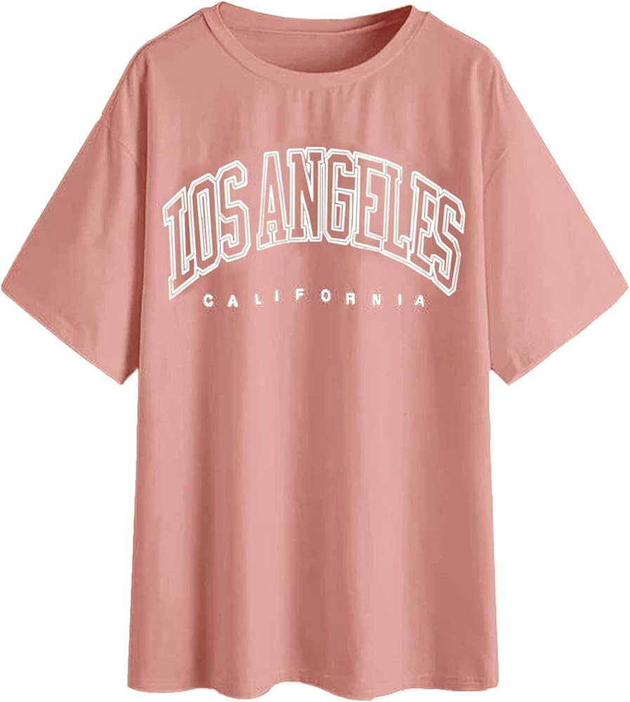 SAFRISIOR Women's Letter Graphic Print Oversize T Shirt Round Neck Drop Shoulder Longline Short S... | Amazon (US)