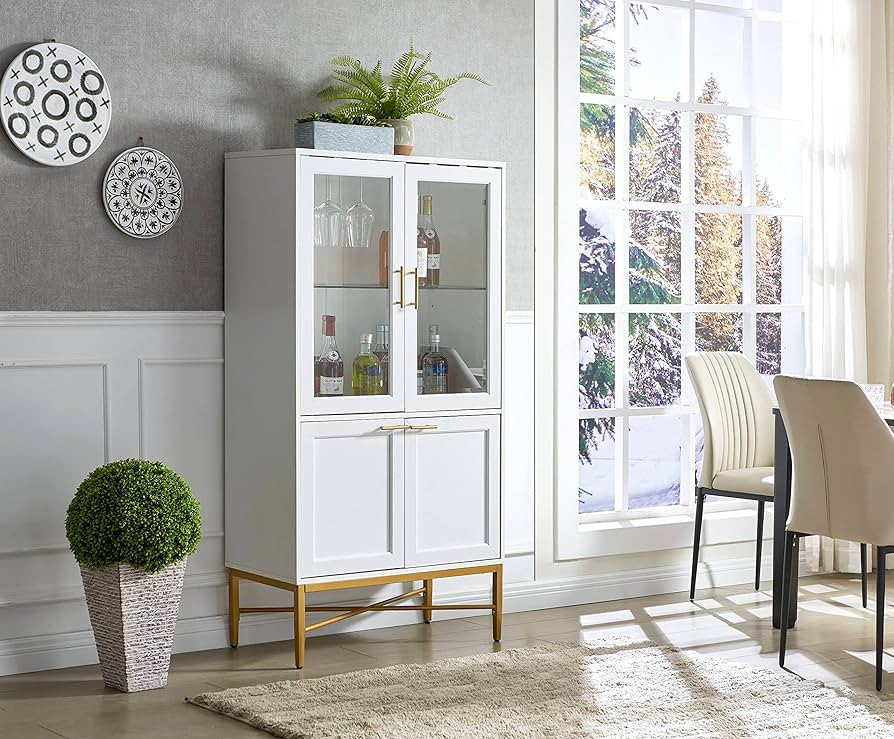 Home Source Wine Storage Cabinet White/Gold | Amazon (US)
