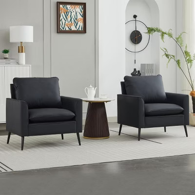 2-Pack Mid-Century Modern Upholstered Accent Chairs with Armrests and Steel Legs – Black Sofa Set for Living Room-3irtyhousy | Target