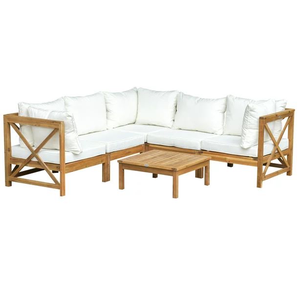 Outsunny 6-Piece Outdoor Patio Sofa Sectional Set with Modular Design, White - Walmart.com | Walmart (US)