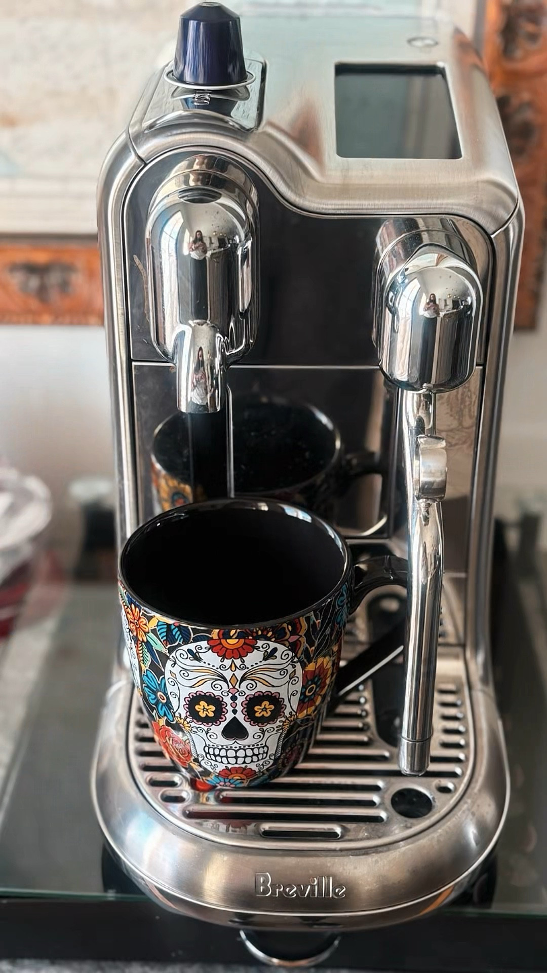I love my Creatista plus By Breville.  It has a steam wand so you can make Lattes at home.  It uses the smaller size capsules from Nespresso.  I have gotten so many great compliments on my mug as well from Williams Sonoma 

#LTKHalloween #LTKHome #LTKSeasonal
