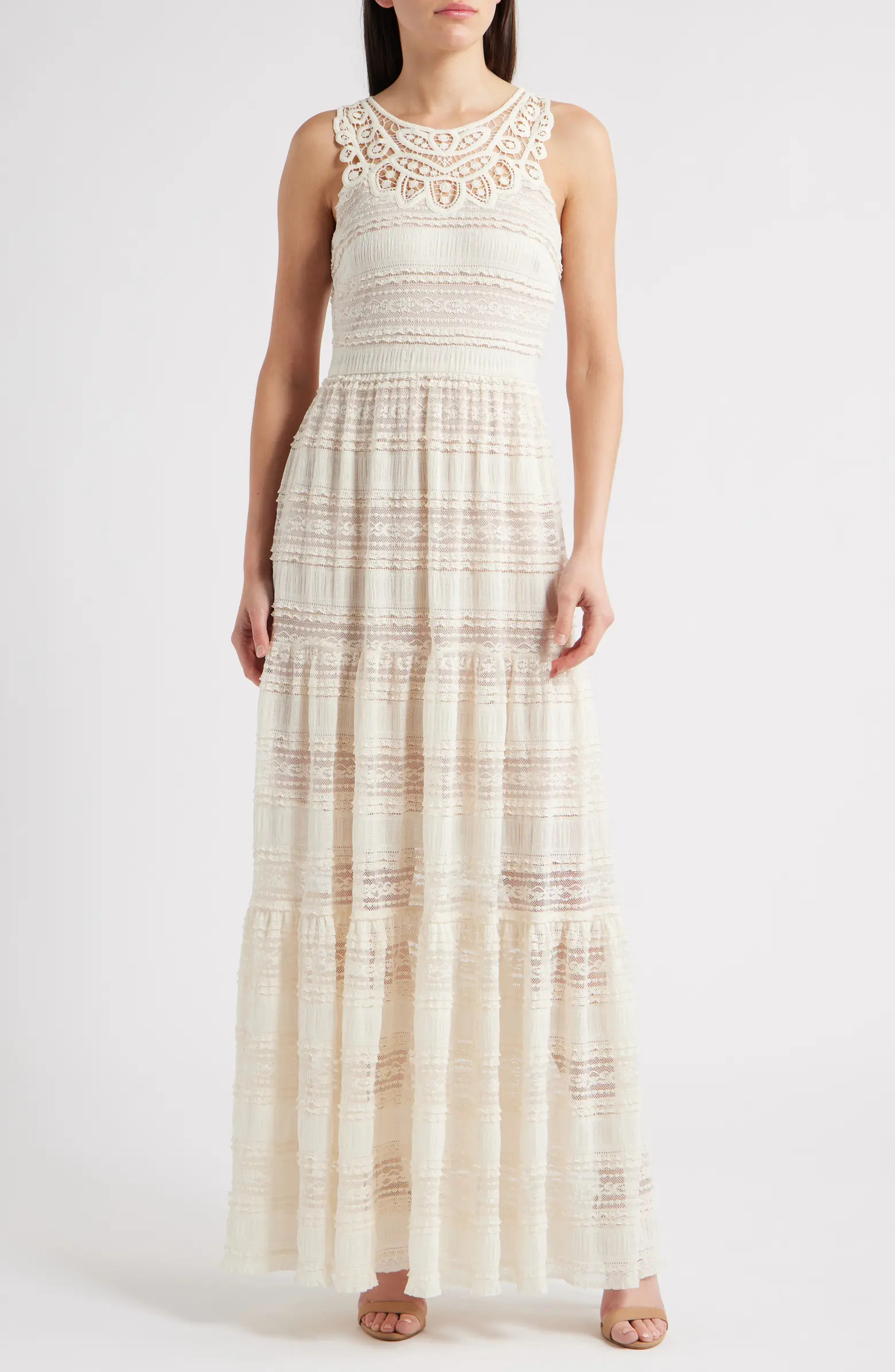 Mixed Media Embroidered Lace Maxi Dress | Nordstrom