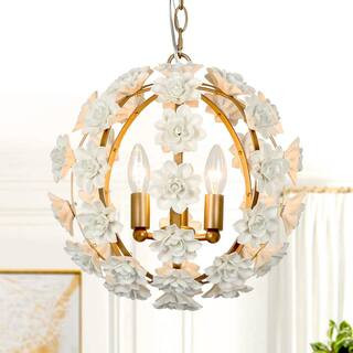 Uolfin Modern Globe Dining Room Chandelier 3-Light Gold Chandelier Light with White Ceramics Flow... | The Home Depot