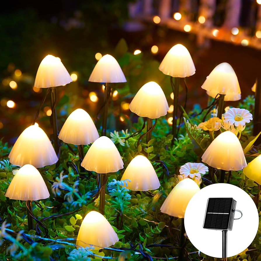 Solar Mushroom Garden Lights for Outside, 20 LED 32.8FT Solar String Lights Outdoor Waterproof fo... | Amazon (US)