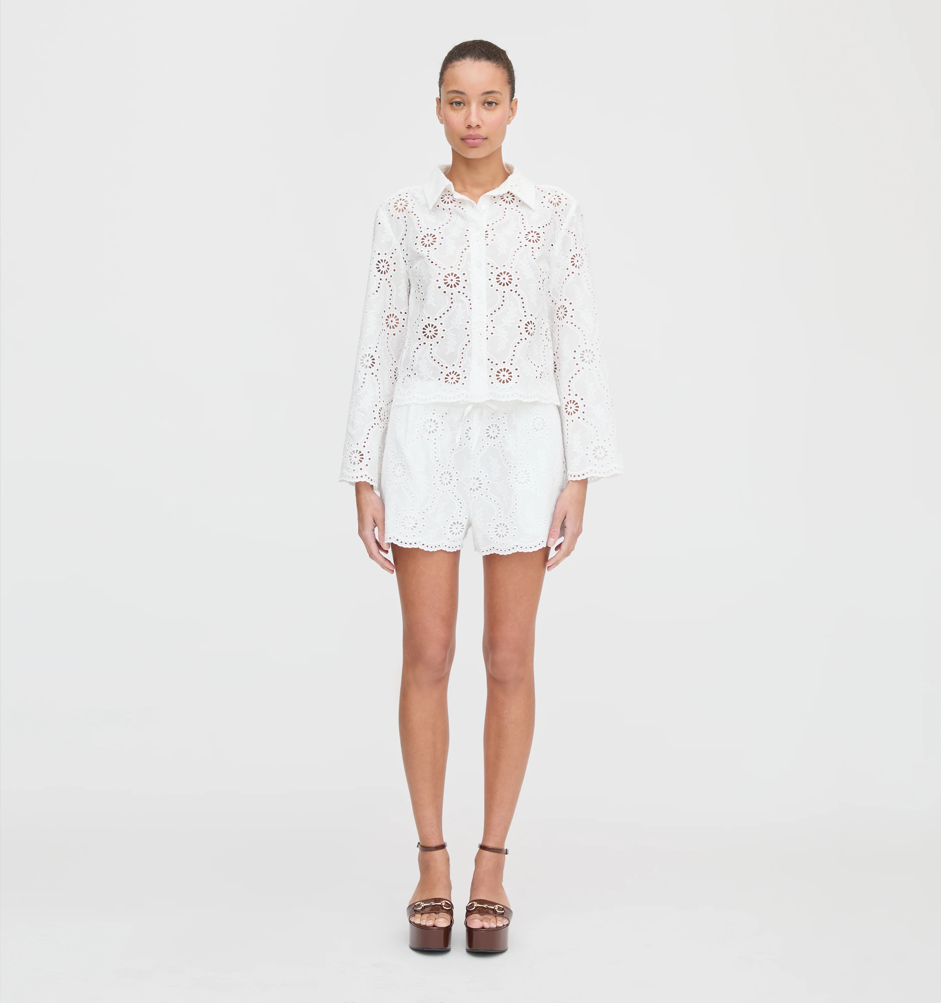 The Audrey Shorts - White Trellis Broderie | Hill House Home US