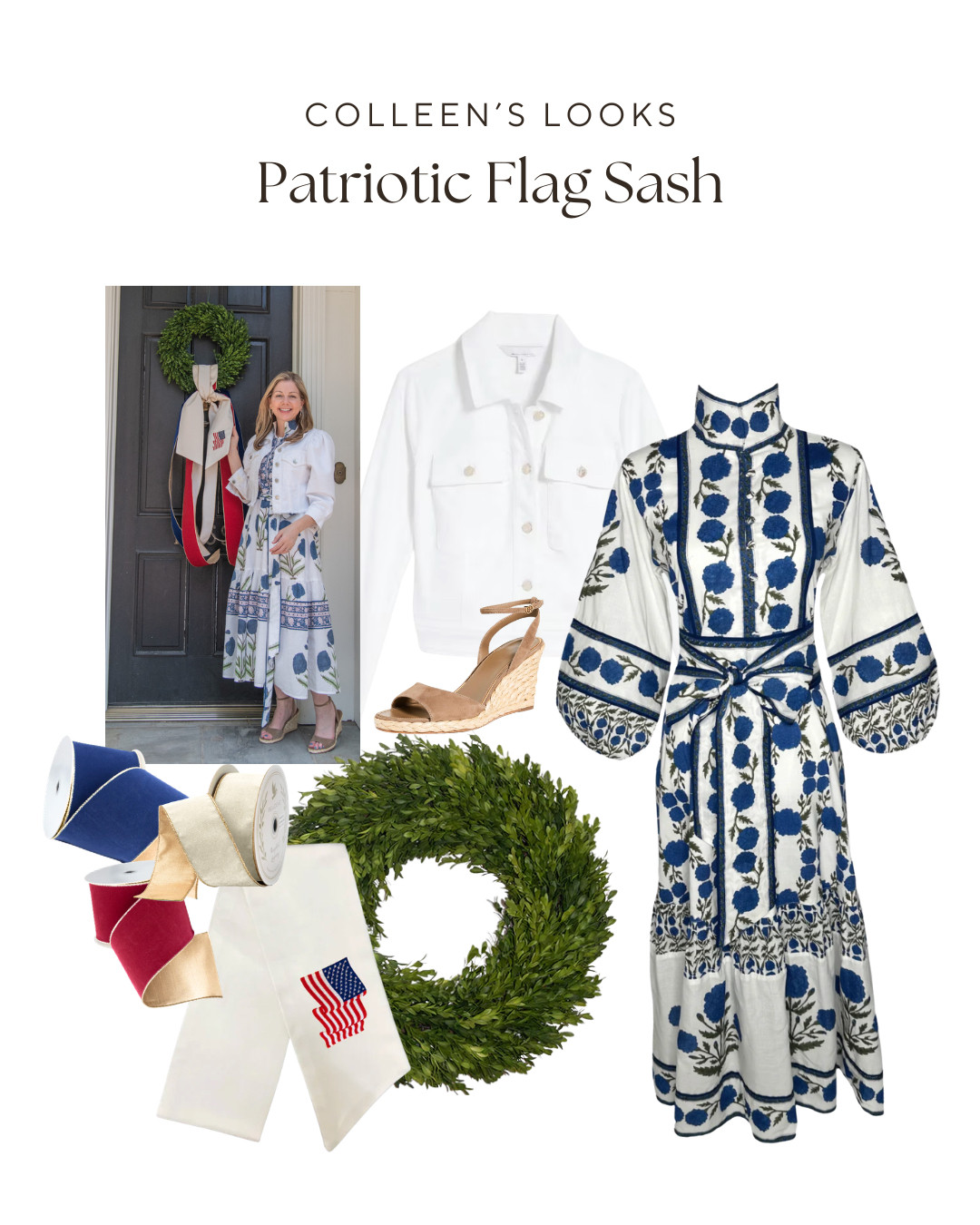 A fun dress to match a fun front door! 💙#FigAndDoveStyle #WreathSash #FrontDoorStyling #LuxuryWreath #SouthernHomeEntryway #AmericanSummer #LTKStyle #SueSartor #SummerStyle #CelebrateBeautifully 

 #LTKootd