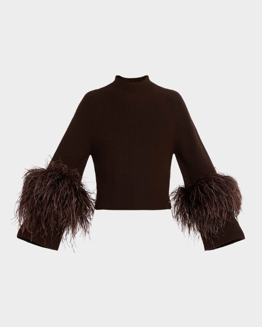 LAPOINTE Mock-Neck Feather Merino Wool Sweater | Neiman Marcus