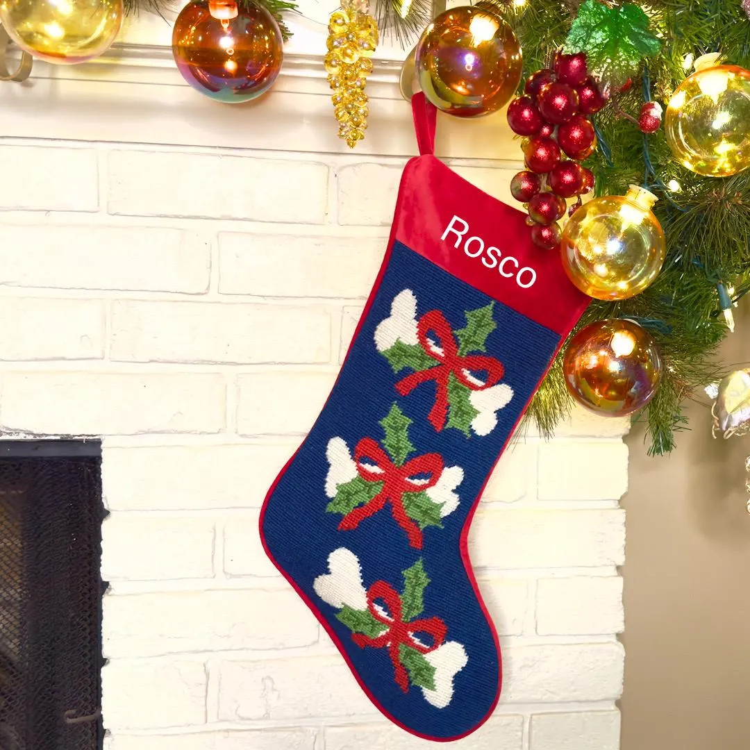 Doggie Bone Personalized Needlepoint Christmas Stocking, Personalised Dog Stockings, Monogrammed ... | Etsy (US)