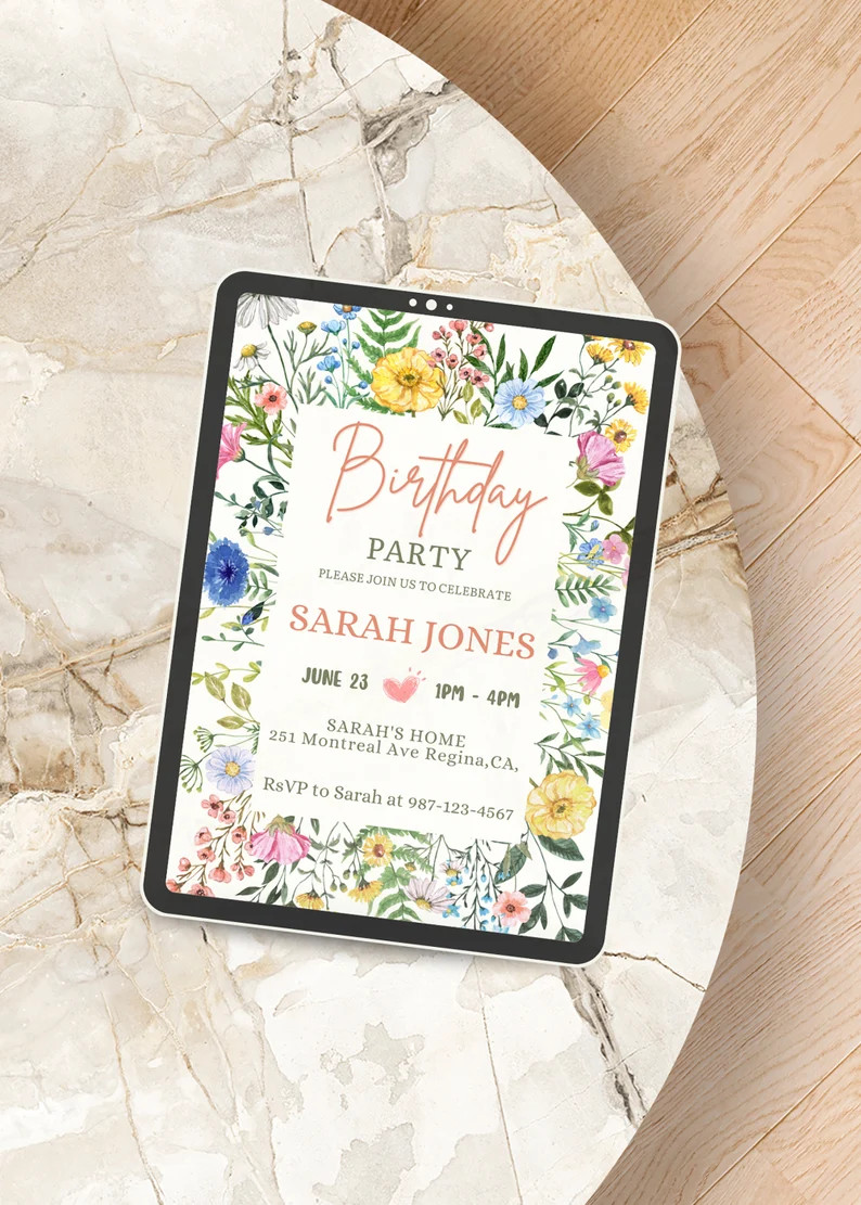 Flower Birthday Invitation Wildflower Birthday Invite Floral Woman's Birthday Mother's Day Invite... | Etsy (US)