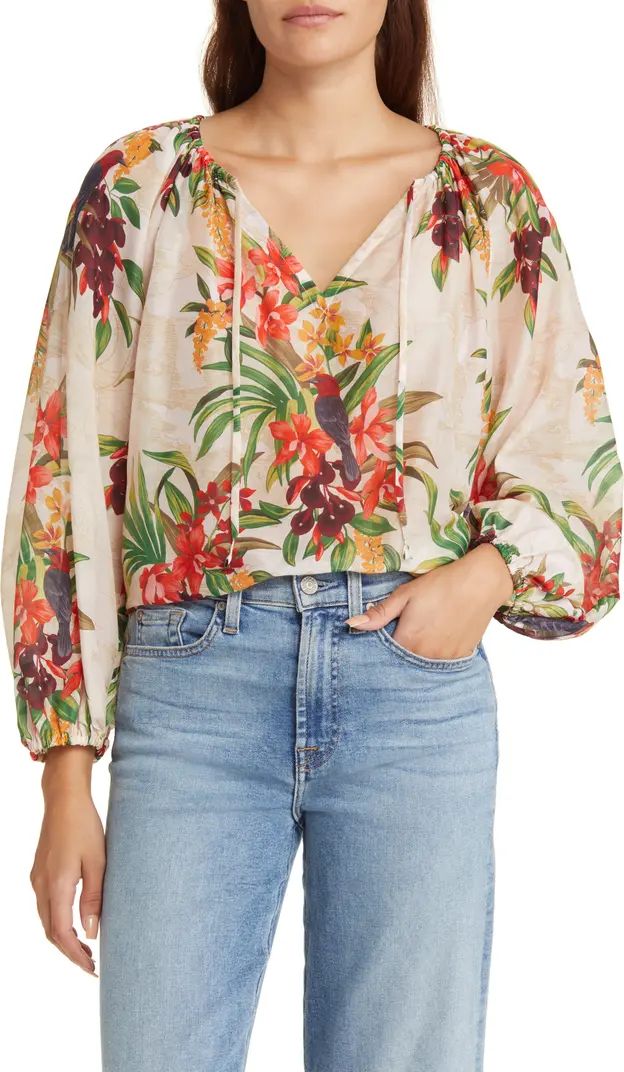 Tommy Bahama Villa Views Floral Split Neck Cotton & Silk Blouse | Nordstromrack | Nordstrom Rack