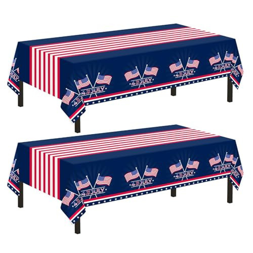 Childom 2 Pack Disposable Patriotic Tablecloth American Flag Tablecloths 54" x 108" Patriotic Plastic Tablecloth Patriotic Decorations Patriotic Birthday Party Supplies for Camping,Memorial,Veterans | Amazon (US)