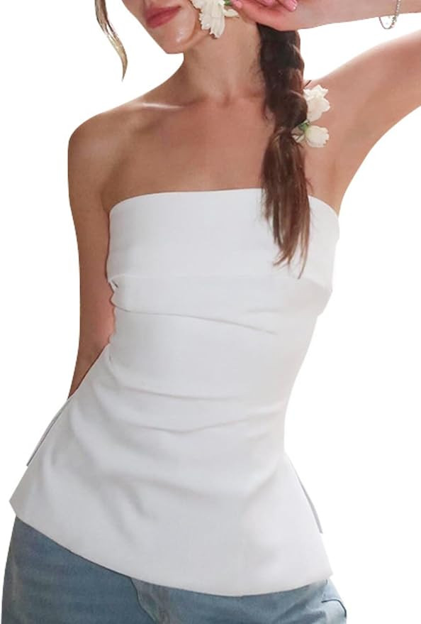 Women's Y2K Strapless Tube Top Backless Sleeveless Tee Shirt Tank Tops for Summer 2025 Going Out | Amazon (US)