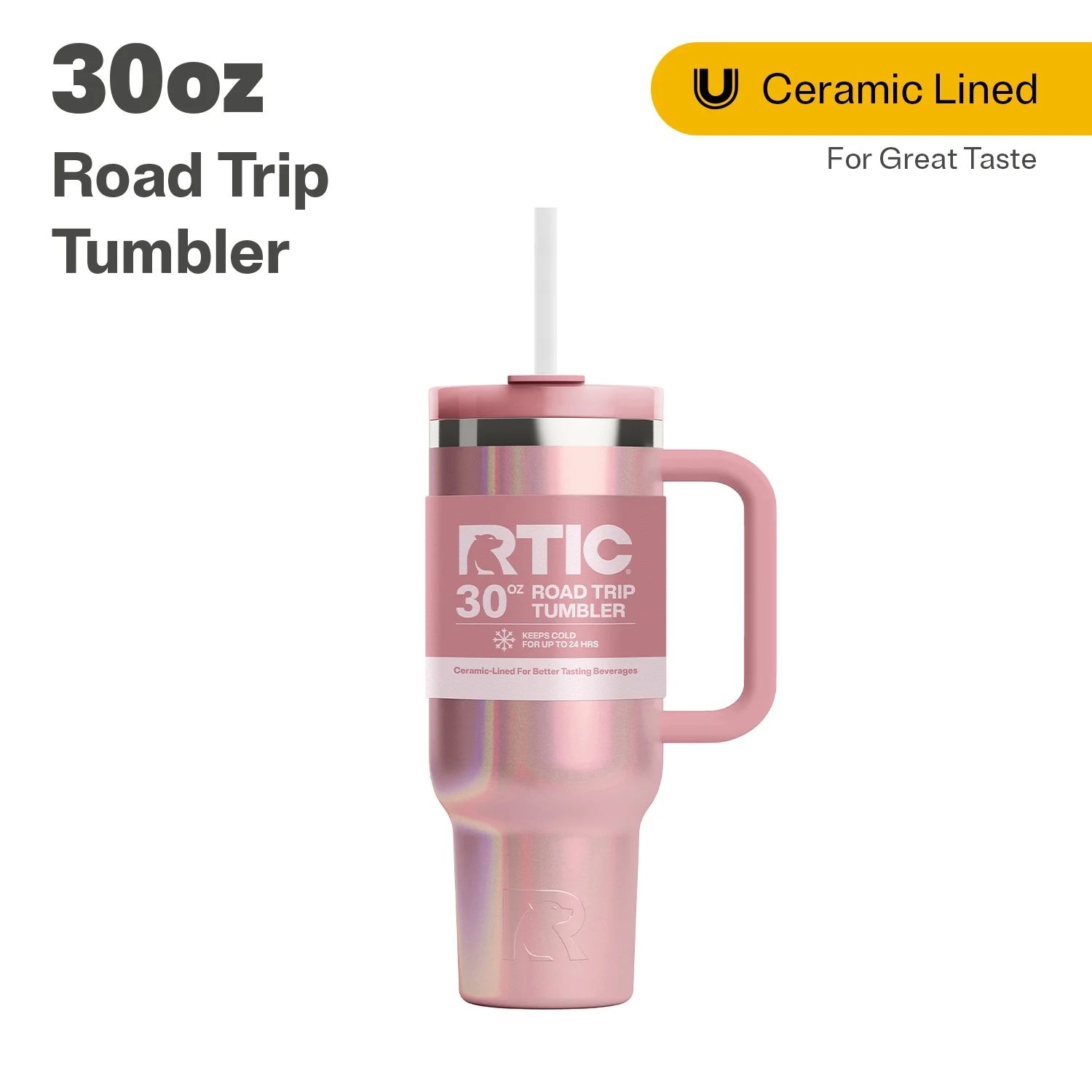 RTIC 30 oz Ceramic Lined Road Trip Tumbler, Leak-Resistant Straw Lid, Dusty Rose Glitter | Walmart (US)