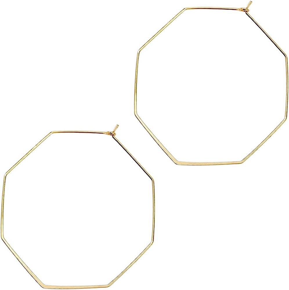 Lightweight Geometric Octagon Hoop Earrings Thin Hoops for Women | Amazon (US)