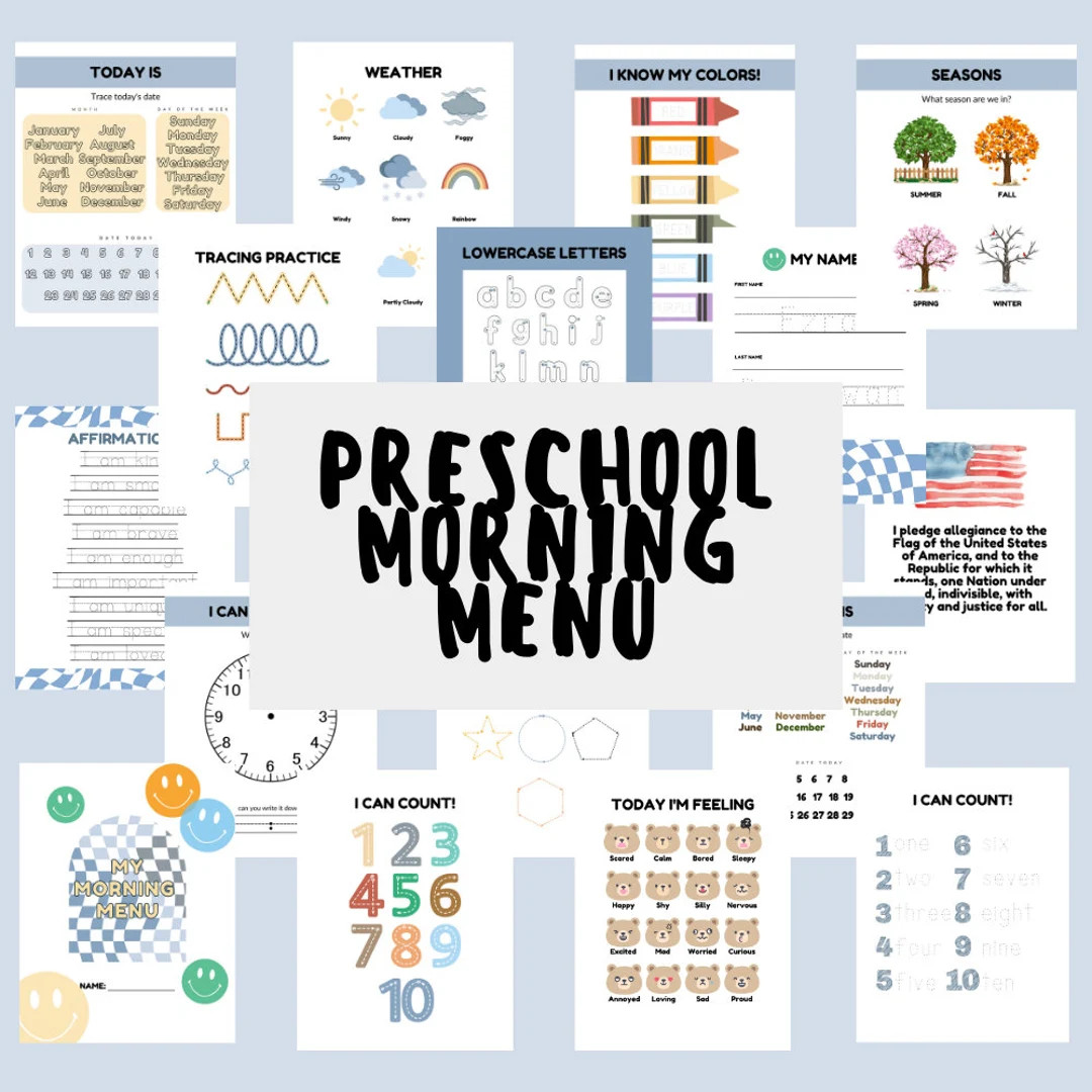 PRESCHOOL Morning Menu, Homeschool Morning Menu, Kindergarten Printables Toddler Morning Basket, ... | Etsy (US)