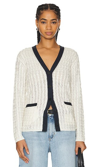 Cable Cardigan in Bone & Nocturne Navy | Revolve Clothing (Global)