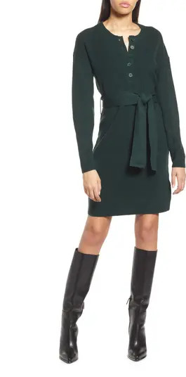 Belted Henley Long Sleeve Sweater Dress | Nordstrom
