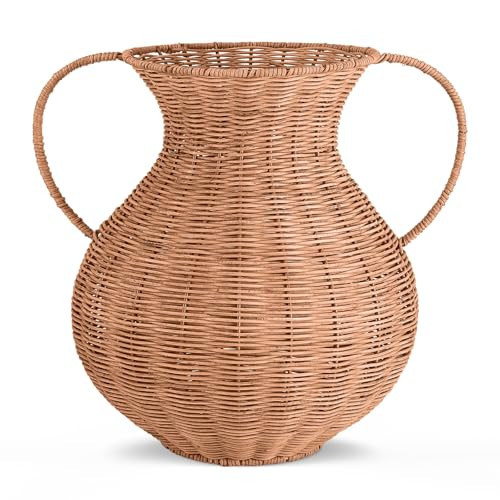 Ninehaoou 1 Pack Real Rattan Vase Woven Vase for Flowers Decorative Wicker Flower Plant Weave Basket Dark Brown Country Rustic Pastoral Style Tabletop Centerpiece for Home Decoration 15.25 x 13 Inch | Amazon (US)