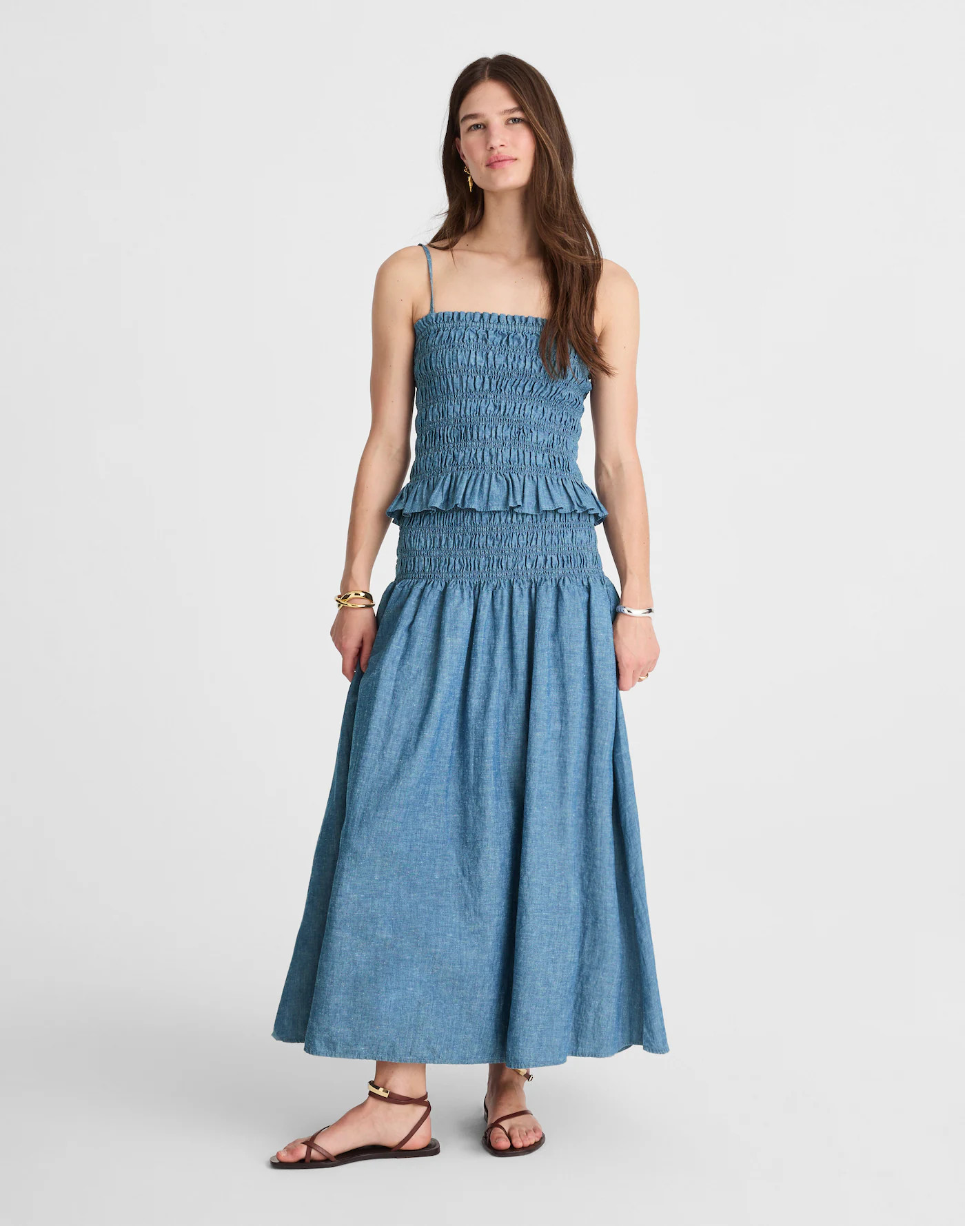 Smocked-Waist Denim Midi Skirt | Madewell