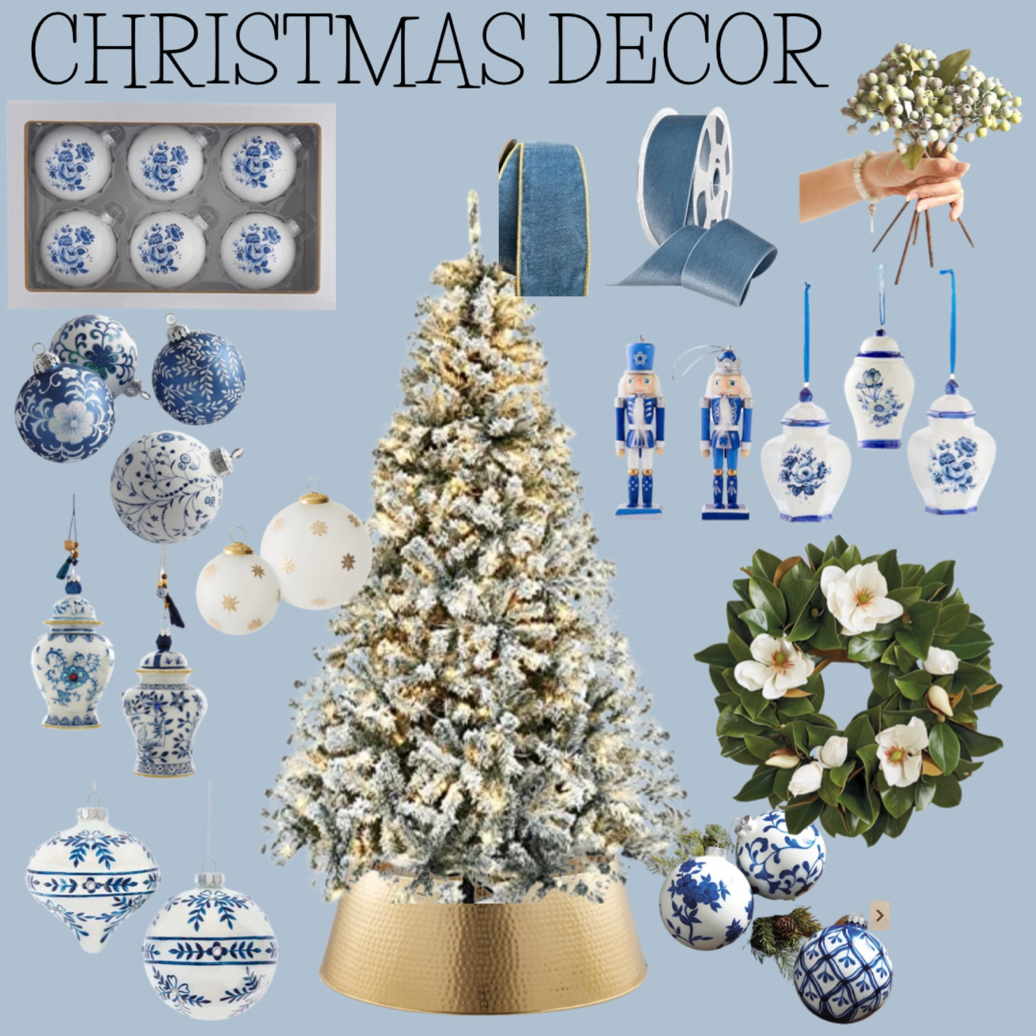 Blue & White Christmas Decor
Chinoiserie Decor, Christmas Tree
Chinoiserie Christmas Ornaments
Gold Collar Tree, Blue Velvet Ribbon
Holiday Decor

#LTKHoliday #LTKstyletip #LTKhome