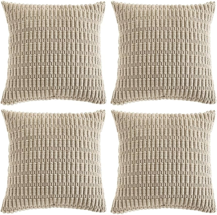 Fancy Homi 4 Packs Taupe Decorative Throw Pillow Covers 18x18 Inch for Living Room Couch Bed, Rus... | Amazon (US)