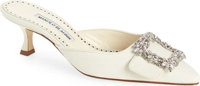 Manolo Blahnik Maysale Crystal Buckle Pointed Toe Mule | Nordstrom | Nordstrom