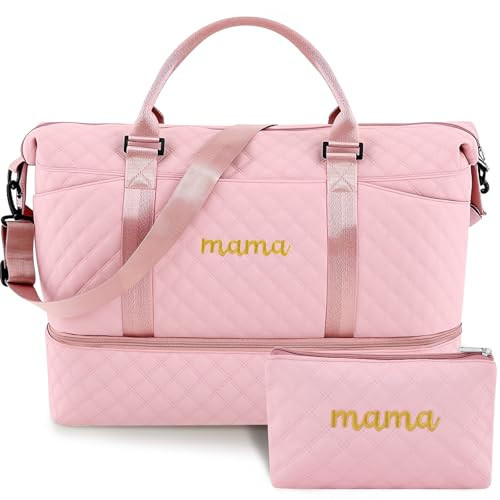 Dansydaisy Mama Hospital Bag for Women Labor Delivery Travel Duffle Bag with Shoe Compartment and Toiletry Pouch Waterproof Letter Embroidered for Pregnancy Weekender Overnight Gym Gift, Pink | Amazon (US)