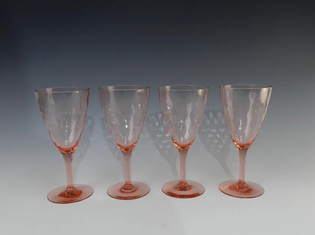 Vintage Pink Depression Diamond Optic Water /Wine Goblet Glasses 7" Hold 9oz | Etsy (US)