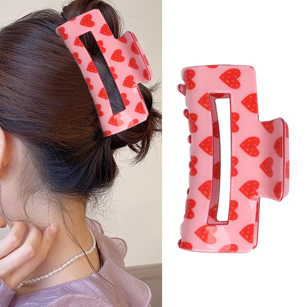 ZEYER Valentine's Day Hair Clips Romantic Pink Heart Hair Claw Clips for Women Thin Thick Curly H... | Amazon (US)