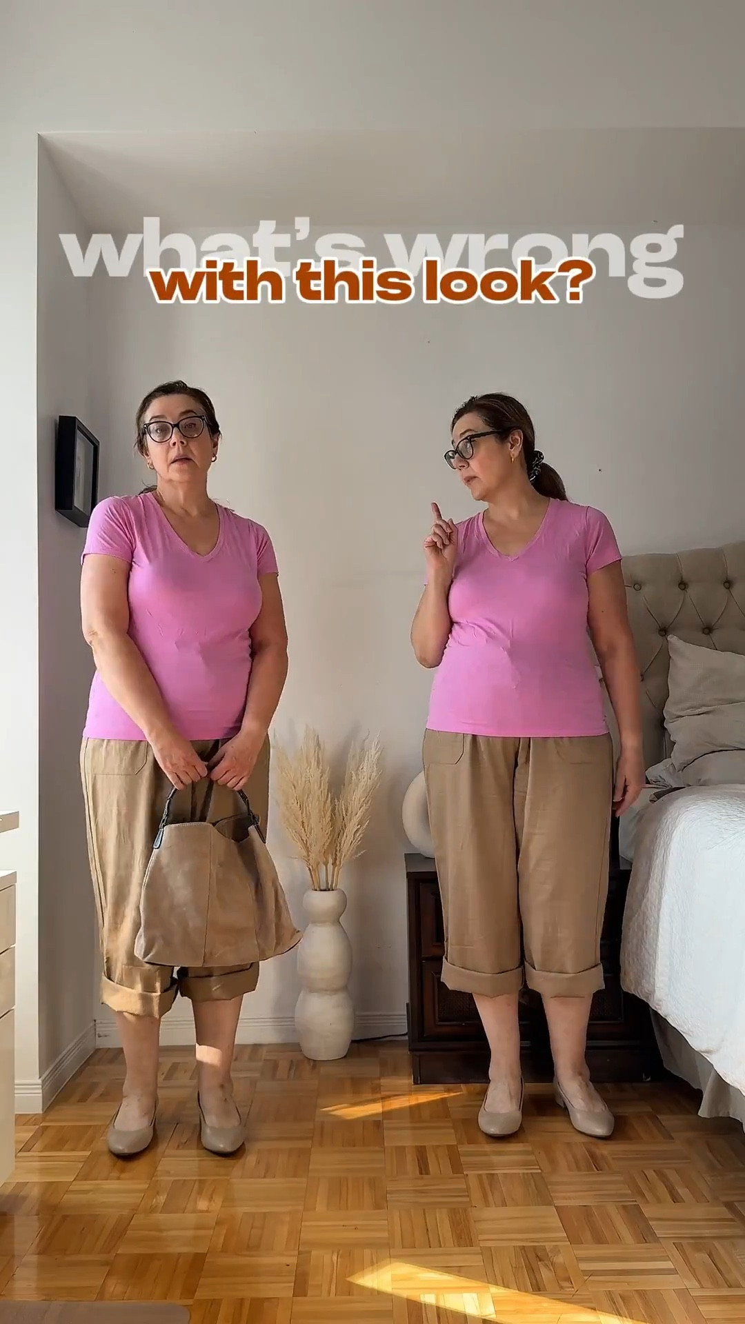 Let’s update this outdated look that we all are familiar with in a few simple steps:
- ditch capri pants in favor of full length pants, even in Summer - choose linen or cotton blend pants with a relaxed fit to stay cool in the heat;
- choose a neutral color tee shirt in a loose shape- less risk of colors clashing and rolls showing. Besides skin hugging tee shirts look outdated;
- half tuck your tee shirt on a side - asymmetry elongates the body and makes hips look slimmer;
- switch outdated shoes for chunky sandals or sneakers;
- add a little makeup and your favorite hair do;
- don’t forget to add accessories- jewelry, bag and sunglasses 🕶️ put this whole look together.

Comment what side you are n Left or Right?

Save for inspiration and share with a friend- it helps to sustain my channel. Follow for more easy tips on style and beauty over 40.


#LTKover50style #LTKsummer #LTKmidsize