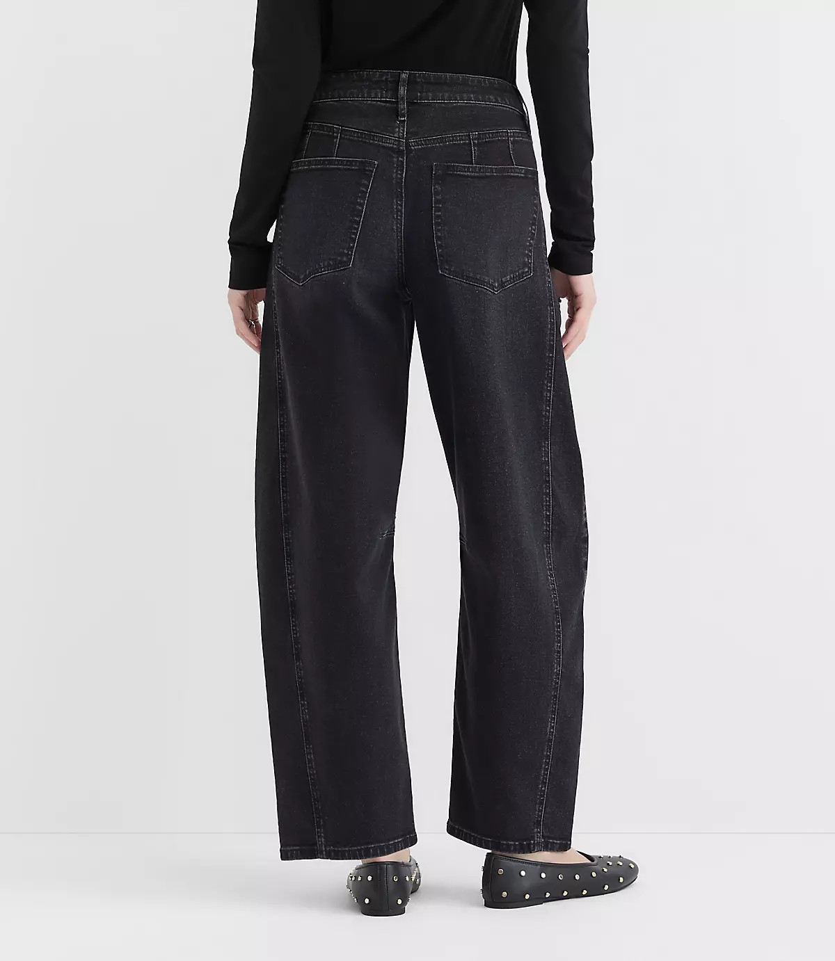 Rivete Seamed High Rise Barrel Jeans in Noir Wash | LOFT