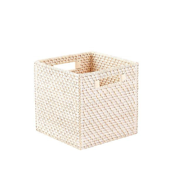 Small Rattan Cube w/ Handles Whitewash | The Container Store