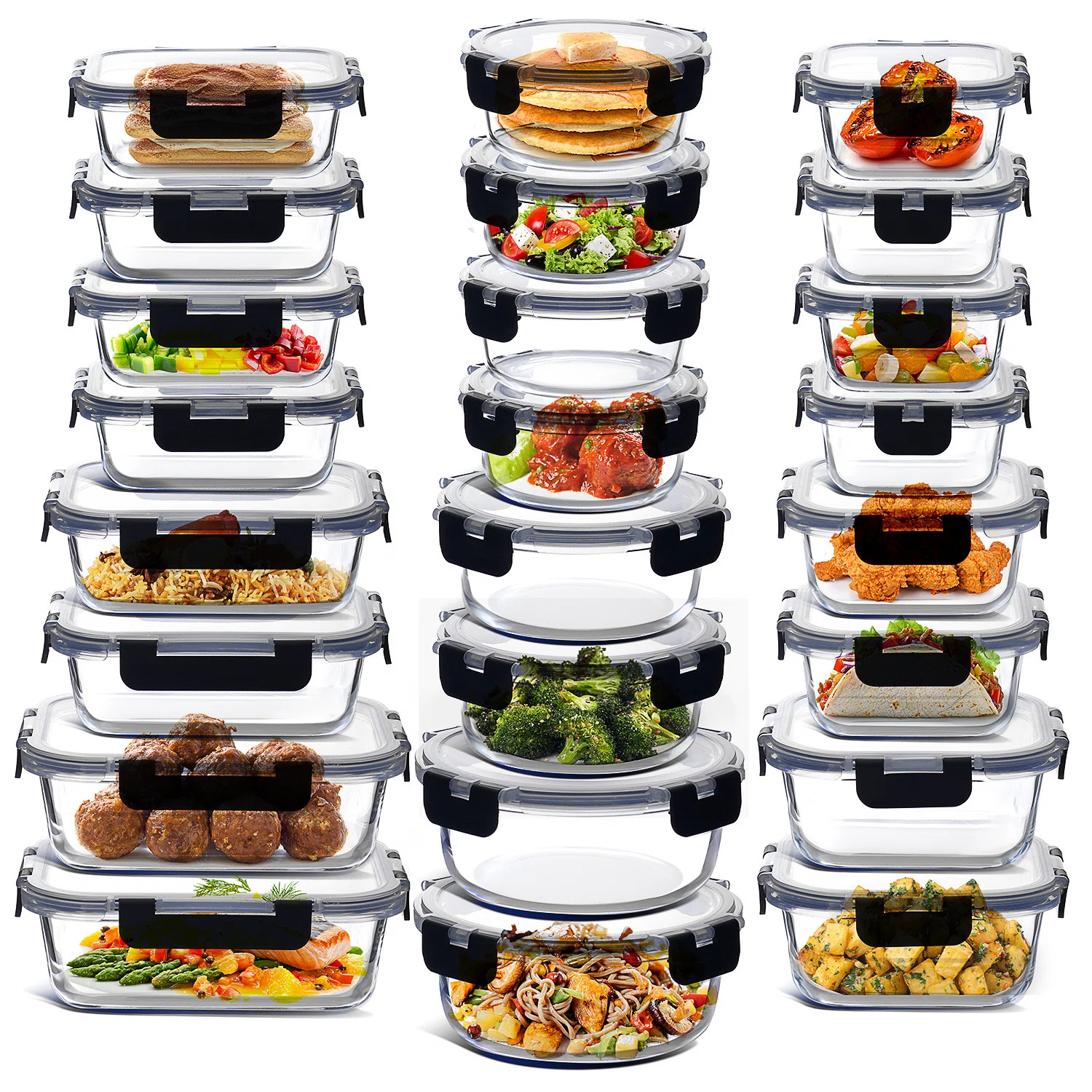 Prep & Savour 48pc Glass Storage Containers with Lids, 24 Food Storage Containers with 24 Airtigh... | Wayfair North America
