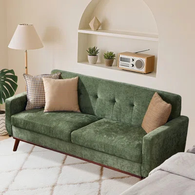 77" Mid-century Modern Sofa Olive Green Chenille Loveseat For Living Room | Wayfair North America