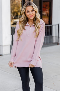 Pulling Heartstrings Mauve Quarter Zip Pullover DOORBUSTER | Pink Lily