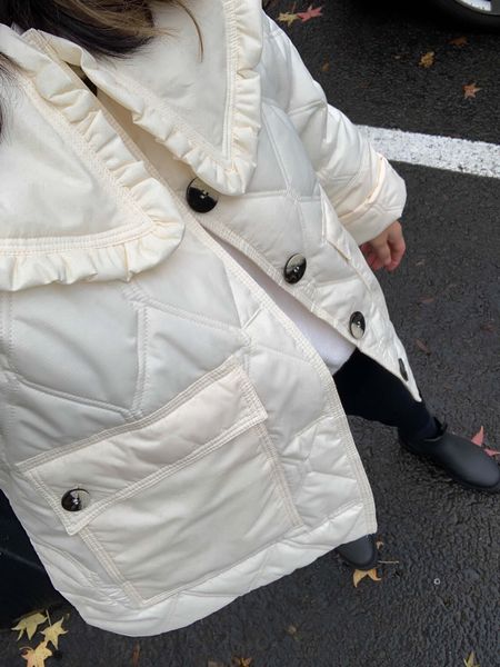 Gianni quilted Ripstop collar jacket- on sale! I’m in the 32 and love the fit. Can still layer but not overly big. 

Boots are Everlane. Kinda of heavy but comfortable  


#LTKsalealert #LTKshoecrush