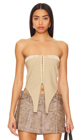 Lace Locket Tube Top in Beige | Revolve Clothing (Global)