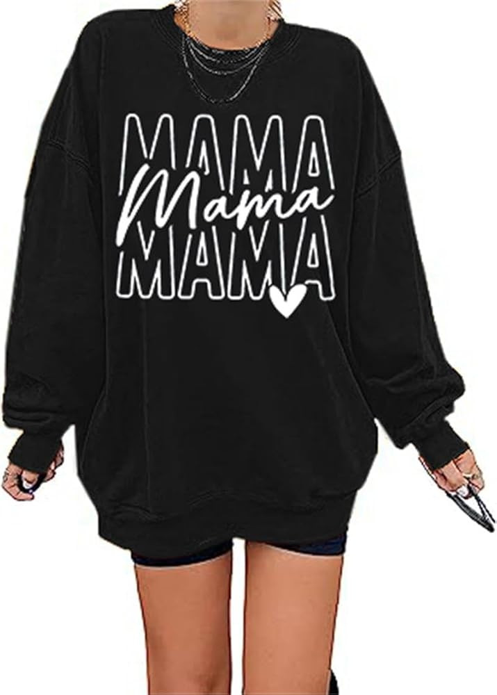 ALLTB Mama Sweatshirt for Women Oversized Mama Letter Print Shirt Fall Long Sleeve Pullover Tops ... | Amazon (US)