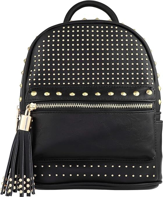 B BRENTANO Vegan Multi-Zipper Top Handle Mini Backpack with Tassel Accents | Amazon (US)