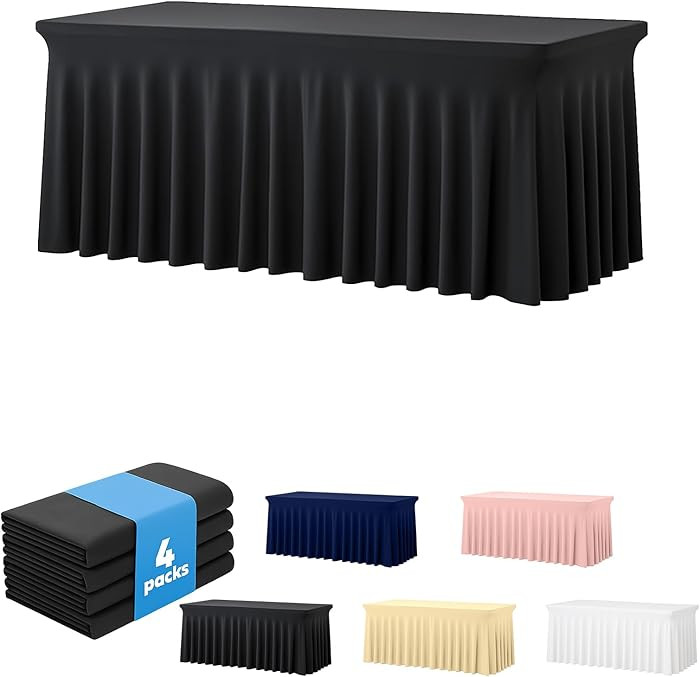Deep Dream 4 Pack Black Spandex Fitted Tableclothes for 6 Foot Rectangle Tables, Wrinkle Free 6FT... | Amazon (US)
