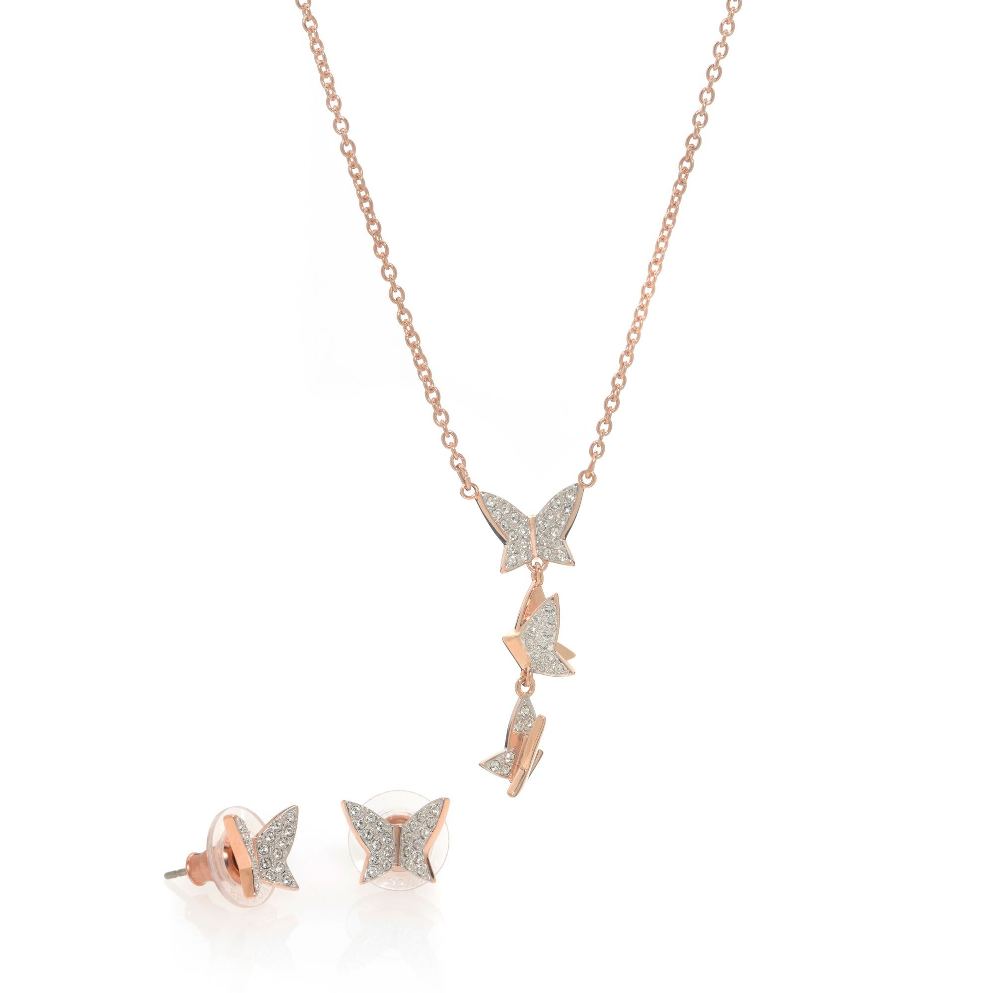 Swarovski Lilia Rose Gold Tone Crystal Necklace And Earring Set 5492269 | ShopWorn | Shop Worn